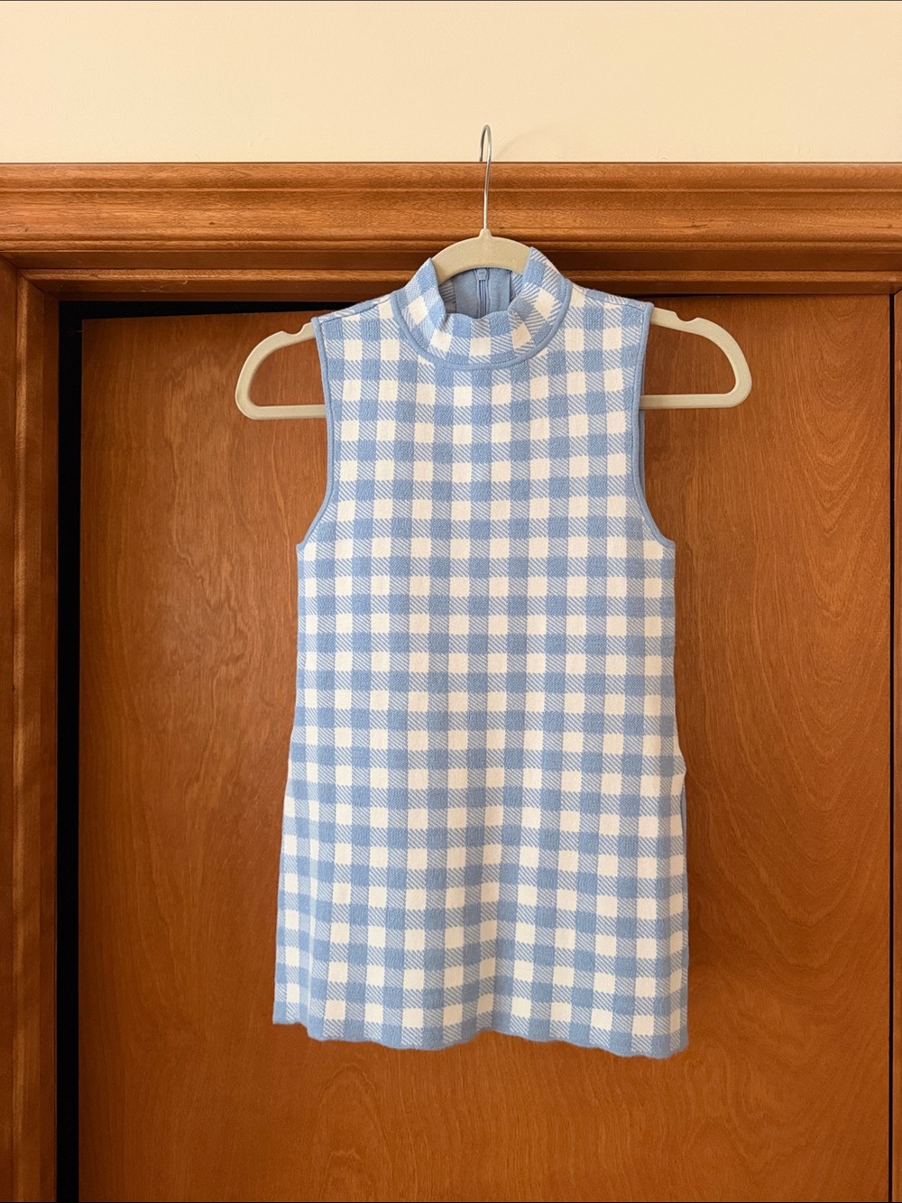 STAUD Blue and White Gingham Sleeveless Knit Top - Brand new/never worn